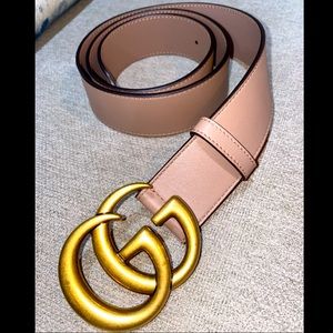 Authentic Gucci GG Marmont Dusty Pink Leather Wide Belt Size 90